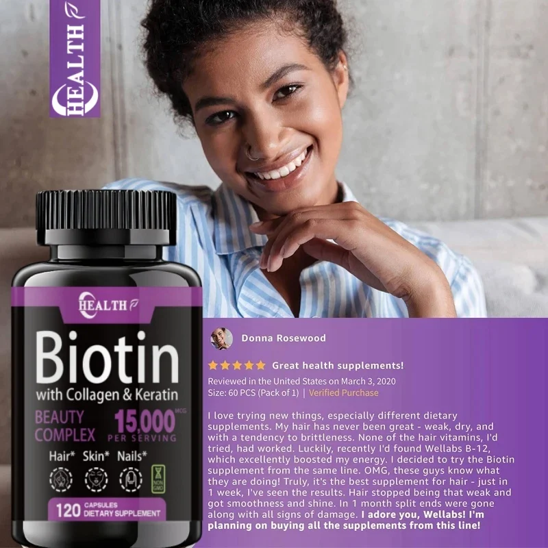 Biotin Collagen Keratin Supplement for Hair Skin Nail NonGMO 120 Capsules