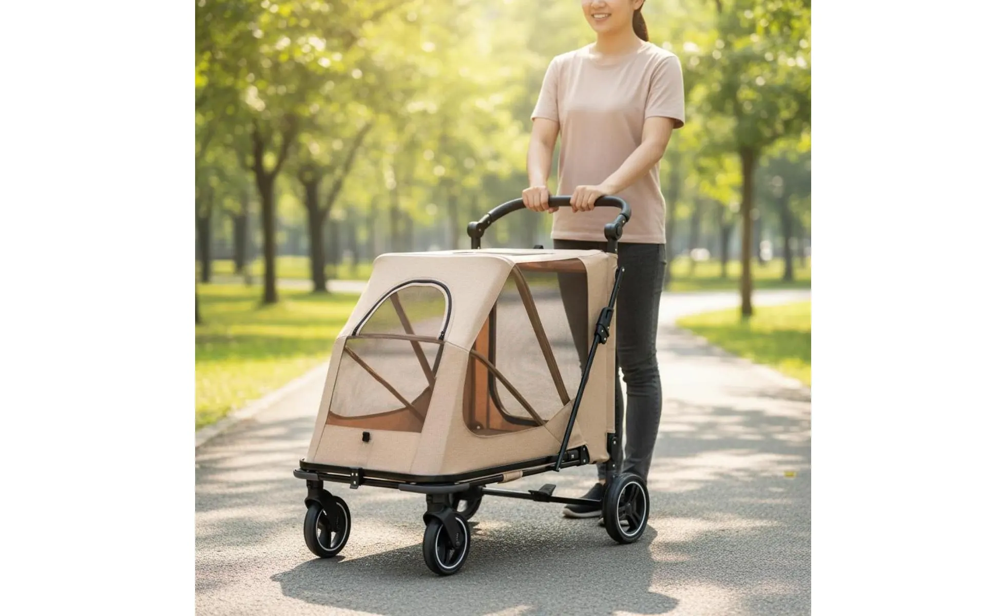 Foldable Dog Stroller Portable Foldable Pet Stroller Dog Wagon Large Size Rolling Carrier Breathable Mesh for Travel, Shopping