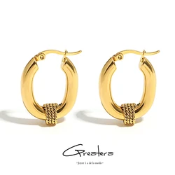 Greatera Stainless Steel Twisted U-Shaped Hoop Earrings for Women Gold Plated Textured Geometric Earring Waterproof Jewelry 2023