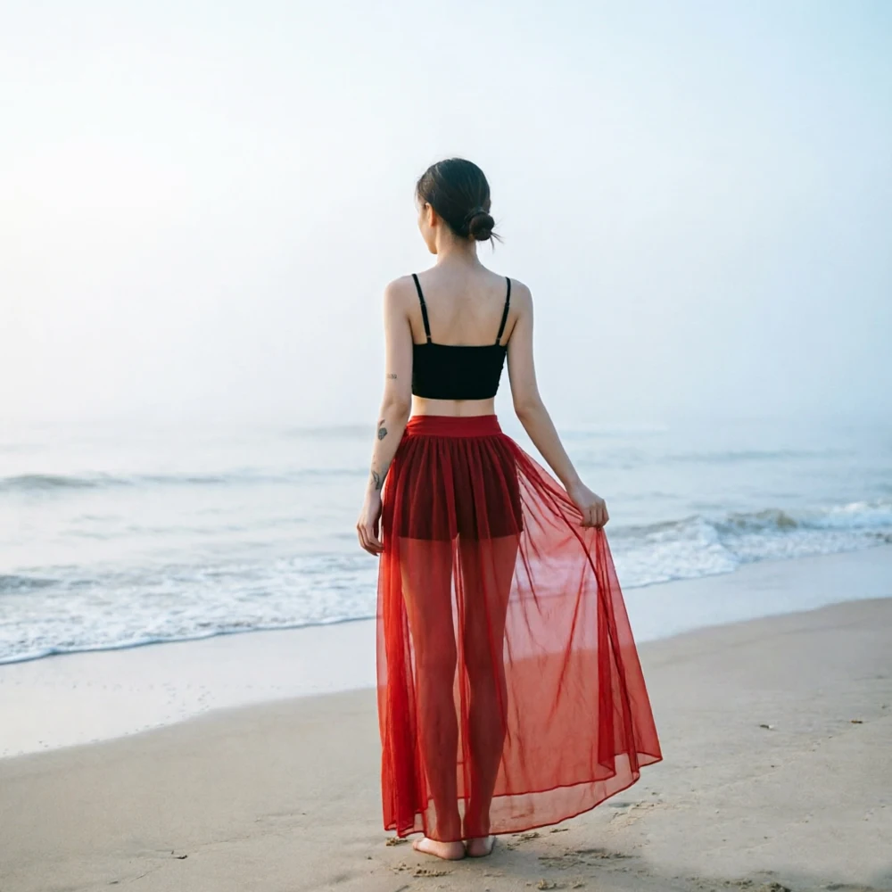 6 Colors A-Line Long Skirts New Chiffon Bohemian Elegant Women Side Split High Waist Fashionable Umbrella Beach Female Skirts