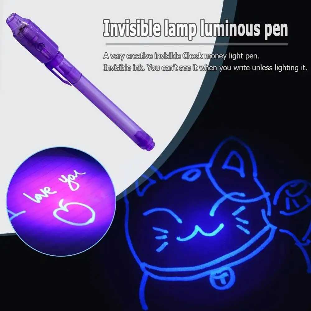 4Pcs 2 in 1 Luminous Light Invisible Ink Pen UV Writing Invisible Ink Marker Kids Drawing Gift Check Money Pen Glow in the Dark