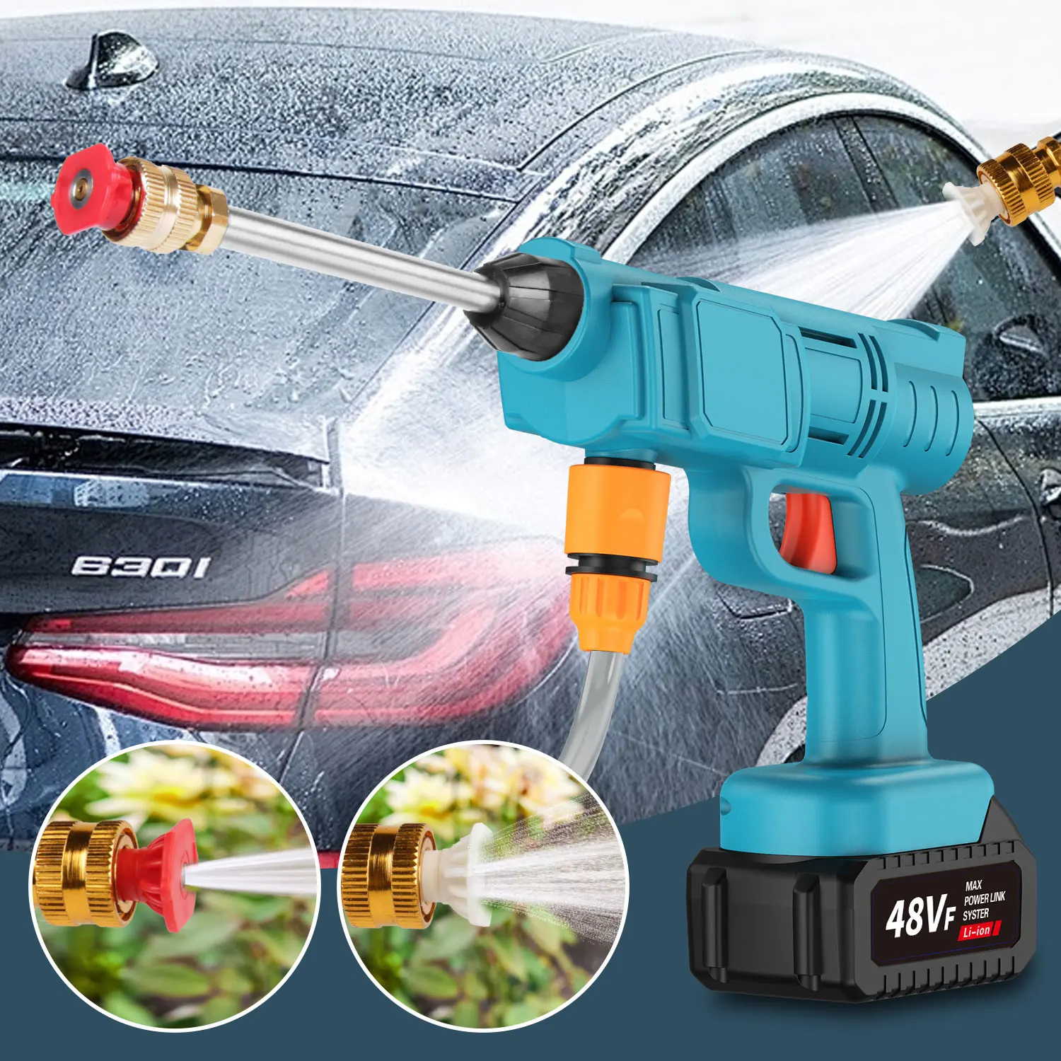 Pistola de agua portátil inalámbrica de alta presión, lavadora de coches multifuncional, batería de litio recargable para limpieza de coches y jardines