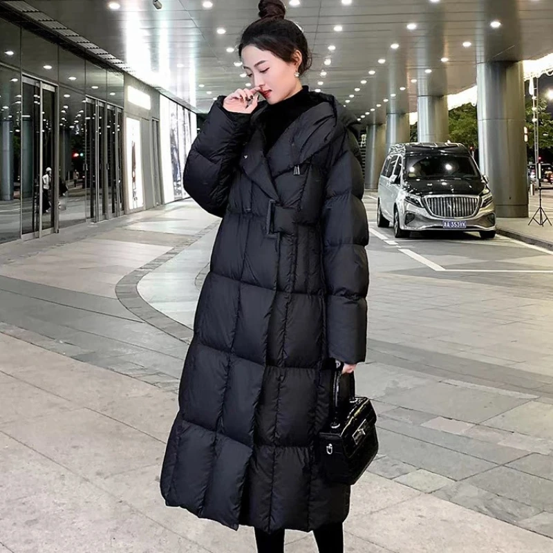 Winter New A-line Version of The Down Jacket Women\'s Coat Hooded Long Warm Coat Fashion Simple Leisure Parka Coat