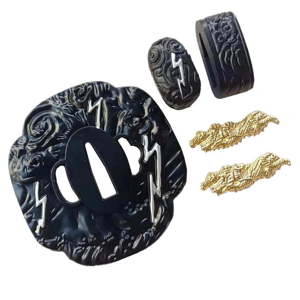 A Set lightning Tsuba/Menuki/Fuchi Guard Fittings For Japanese Sword Samurai Katana Wakizashi Tanto Fittings