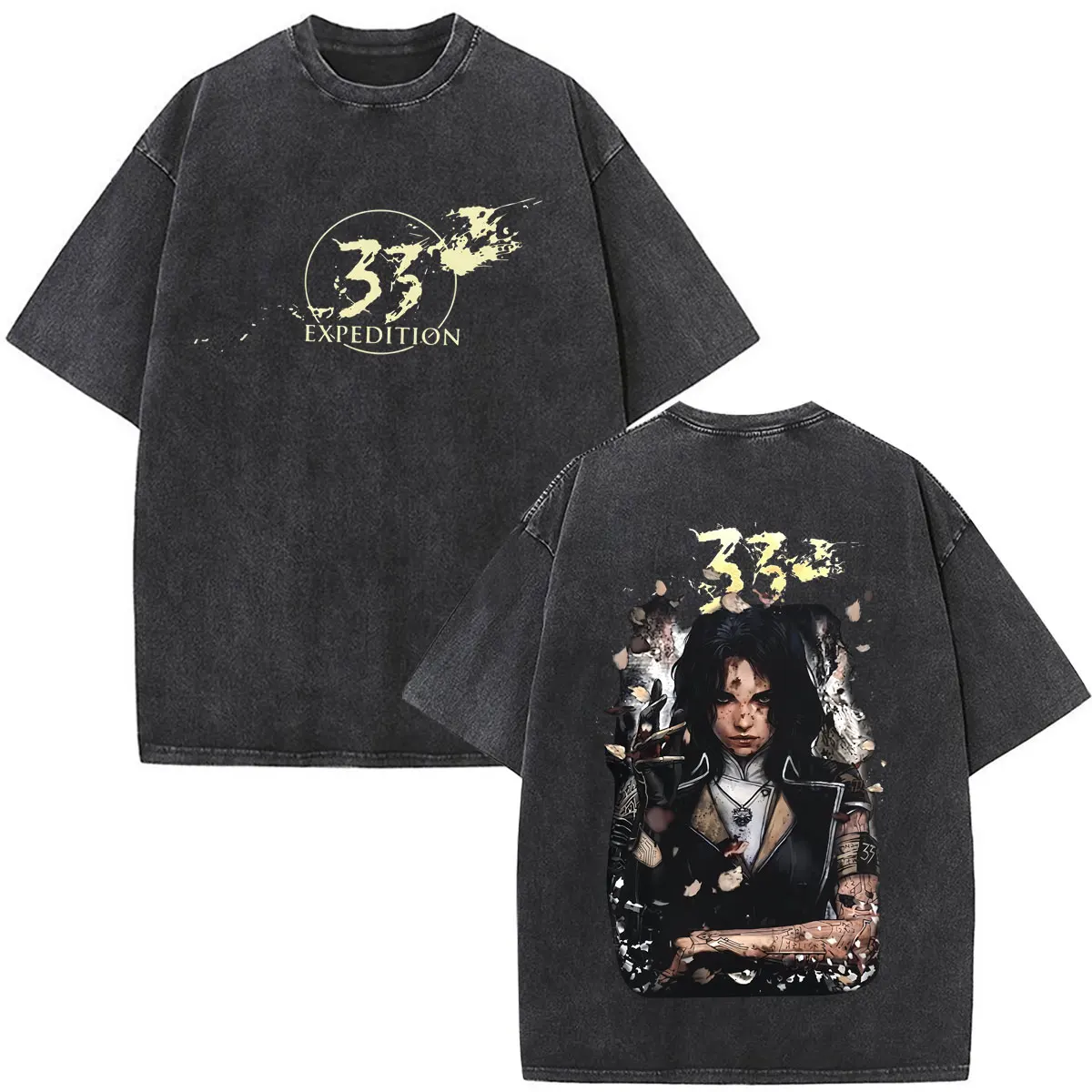 Game Lune Clair Obscur Expedition 33 Vintage Washed T Shirts Men's Women Clothing Fashion O-Neck Oversized Short Sleeve T-shirts