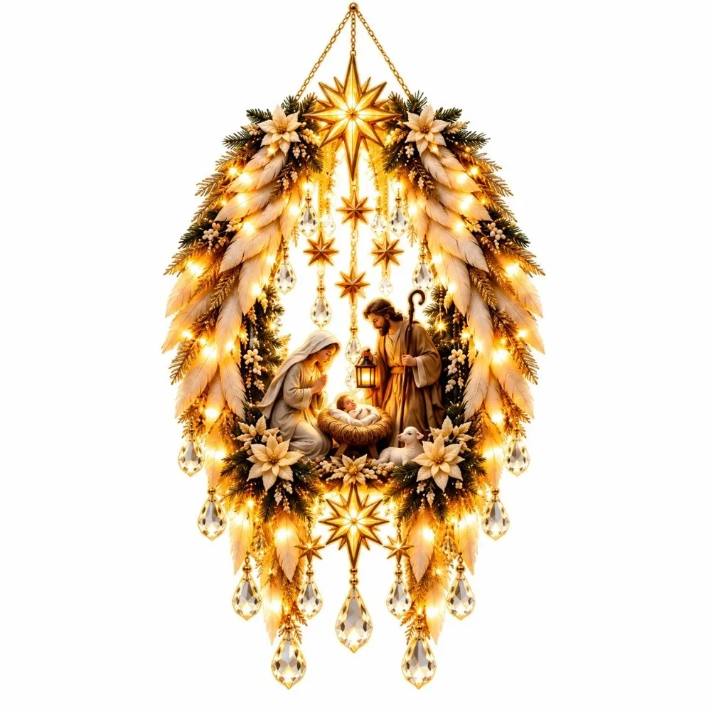 LED Angel Blessing Wall Light Wall Mounted Christmas Wall Decor Light-emitting Birth Scene Wall Decor Warm White Lights