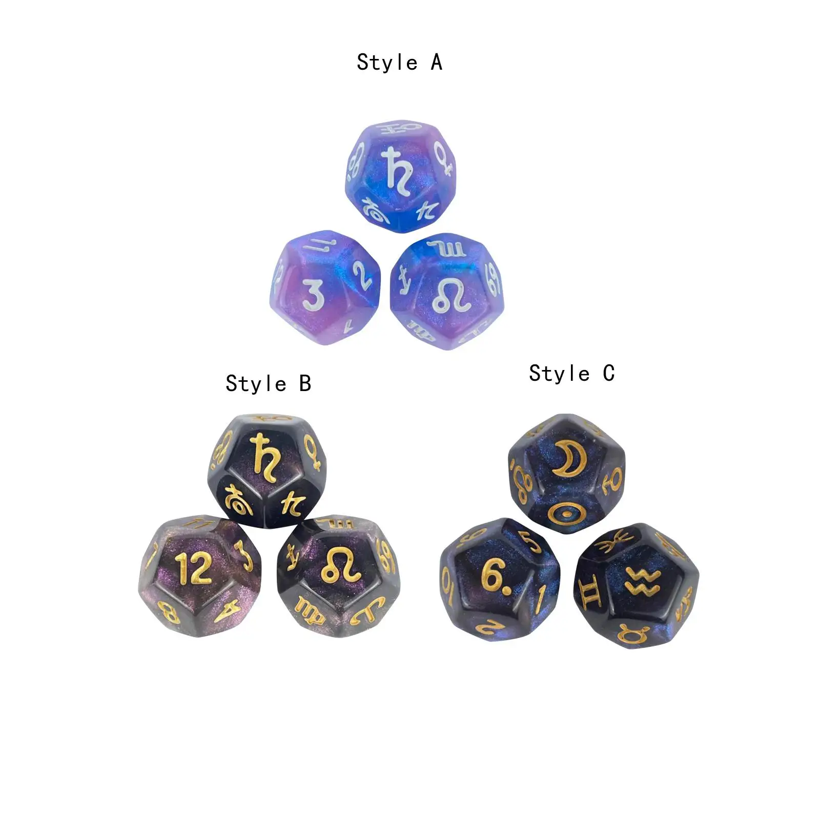 3 Pieces Constellation Sign Dice Multi Sided Dices Game Dice Set Astrology Signs