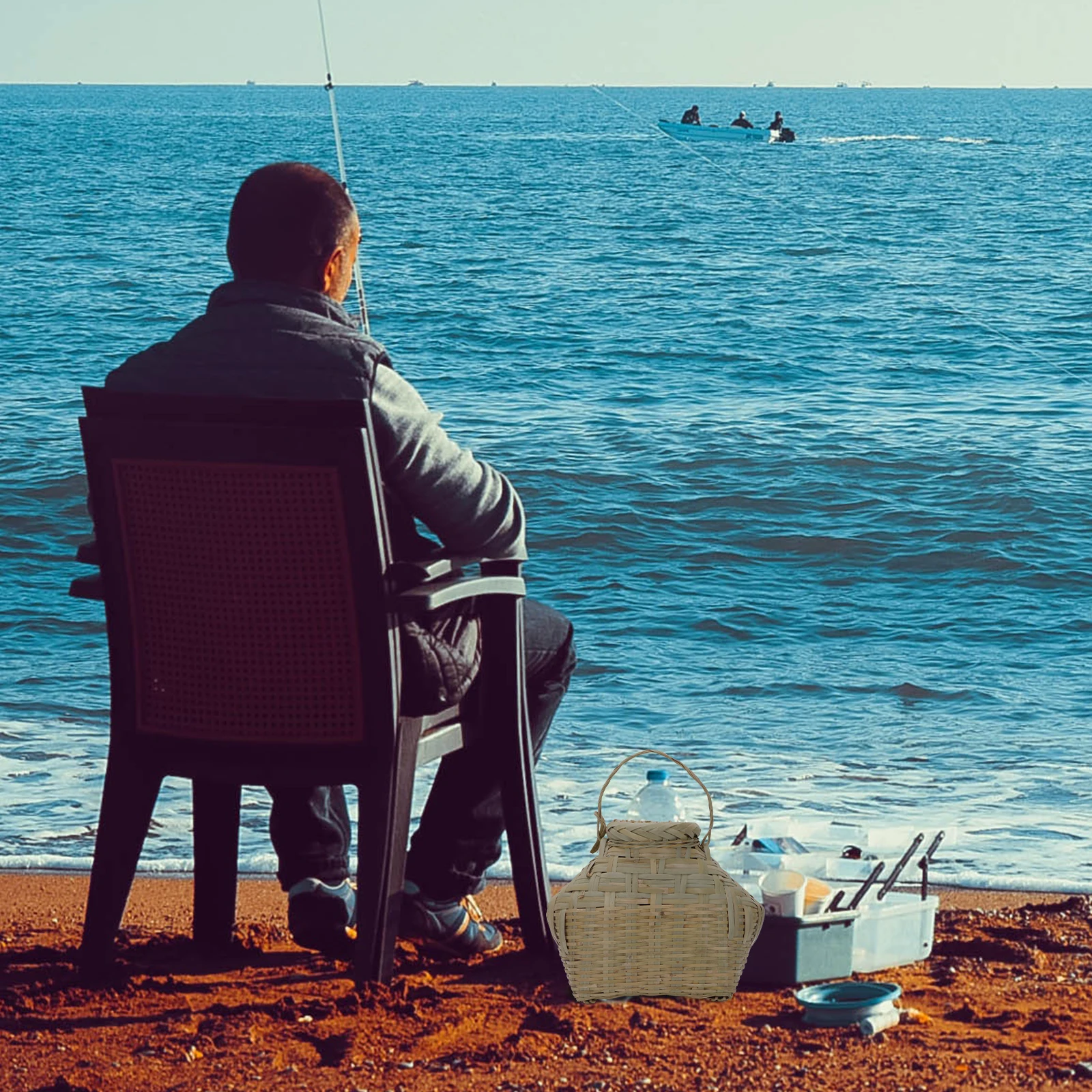 

1Pcs Bamboo Fish Basket Handmade Woven Storage Basket Rustic Outdoor Picnic Decorative Holder Picking Baskets