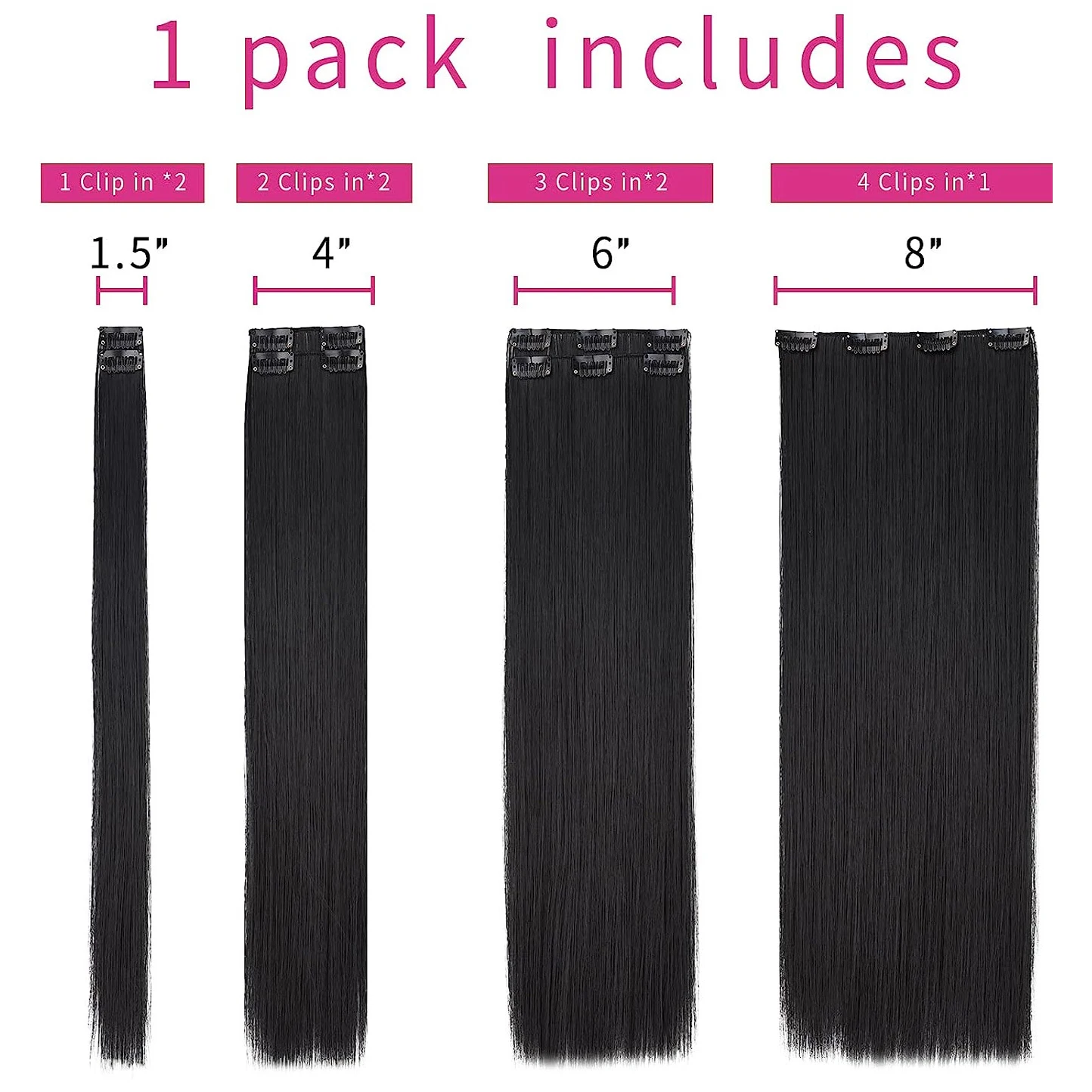 7PCS Clip In Hair Extensions Light Multicolour 16 CLips 22 Inch Long Straight Hair Extension For Girl Women Synthetic Hair