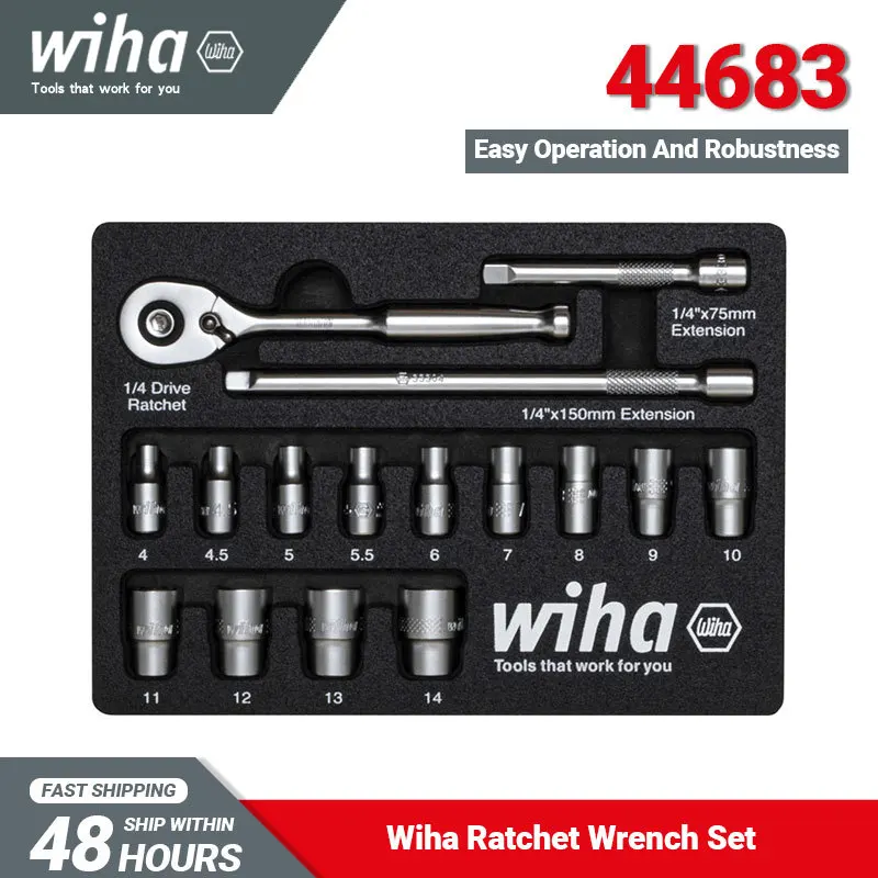 

Wiha 44683 16pcs 1/4" Ratchet Wrench and Insert Tool Set for Installation and Mounting Work High Quality Material Non-slip