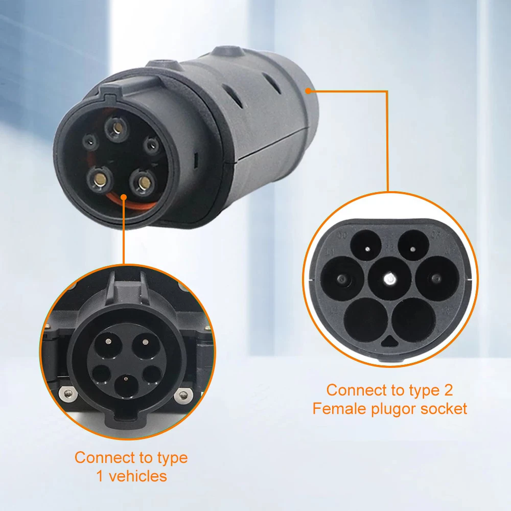 EV Charger Adapter IEC 62196 Type 2 To J1772 Type 1 Electric Vehicle Charging Connector Converter Socket Plug EVSE Accessories