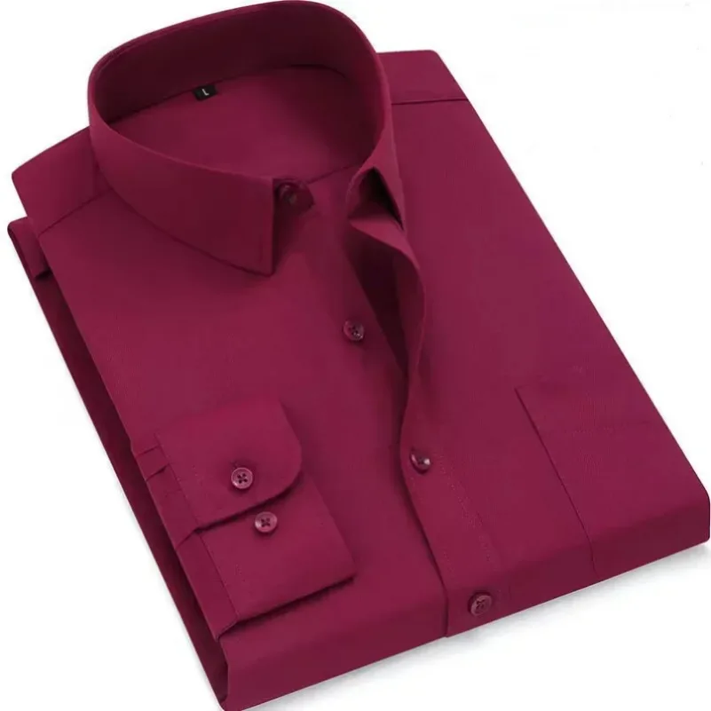 Herren Übergrößen Slim Fit Langarm-Hemden Marken-Social-Business-Casual Einfarbige Hemden Mehrfarbig Schwarz Rot für Männer KOACUS