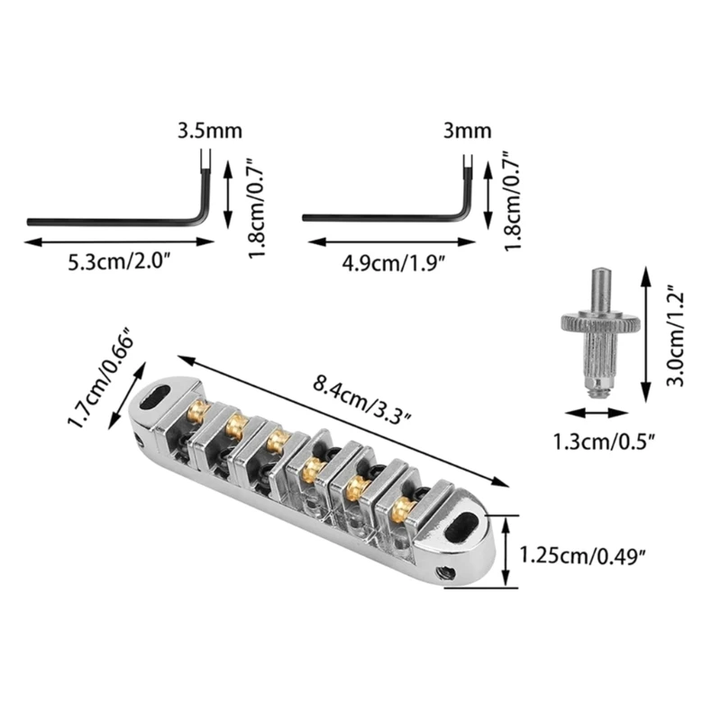 Tune O-Master Guitar Bridge, Roller Saddle, Allen Wrench and Studs for LP Guitar Replacements Set, 25UC