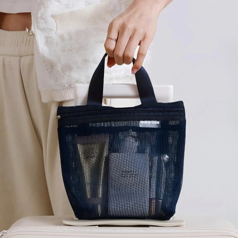 Mesh-Kulturtasche: Tragbarer Reise-Make-up-Organizer für Dusche, Bad, Fitness, Wohnheim, Camping, Strand – Leichter Mesh-Caddy mit Griff – Detail 6