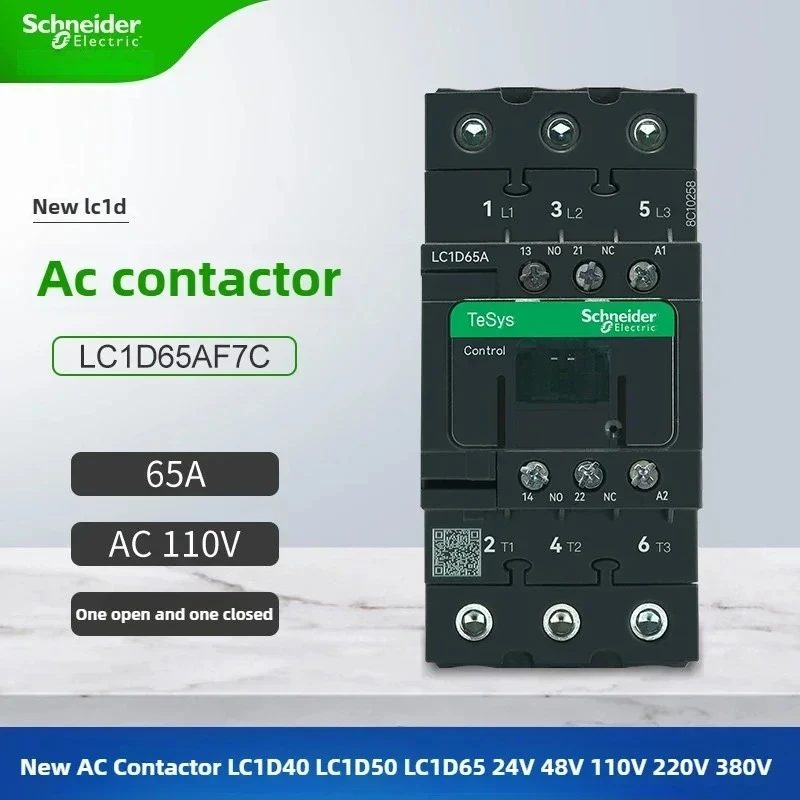 Schneider Three-Pole AC Contactors LC1D40 LC1D50 LC1D65 Q7C M7C Black Version 24V 110V 220V 380V for Electrical Control Systems