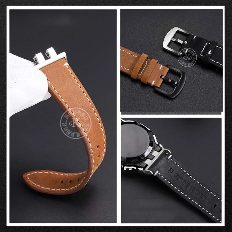 حزام ساعة من جلد البقر لساعة كاسيو GMW-B5000 GM-B2100 MRG-B5000 مع محول حزام جلد العجل العتيق
