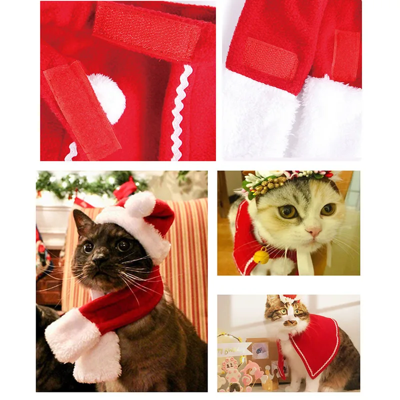 Christmas Hat and Scarf Set For Cat Dog Puppy Christmas Clothes Costumes Gift Xmas Santa Red Pet Costume Winter 2021 New Year