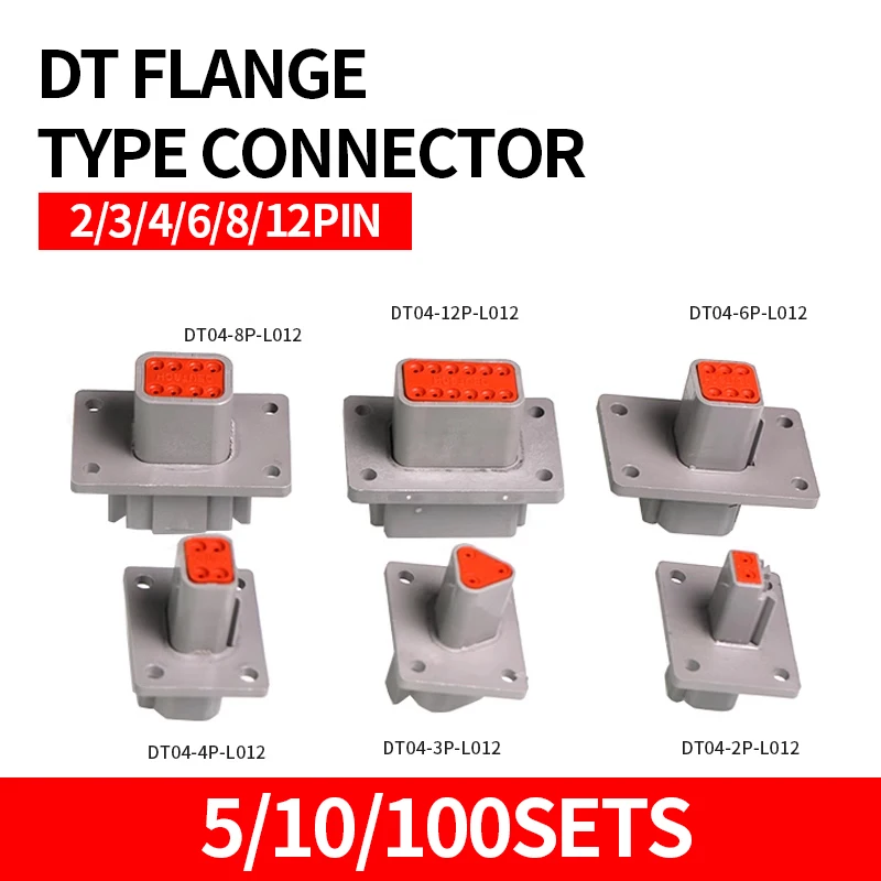 DT04-4P-L012 Deutsch flange type waterproof automotive connector 2P/3P/4P/6P/8P/12P sheath butt harness socket terminal