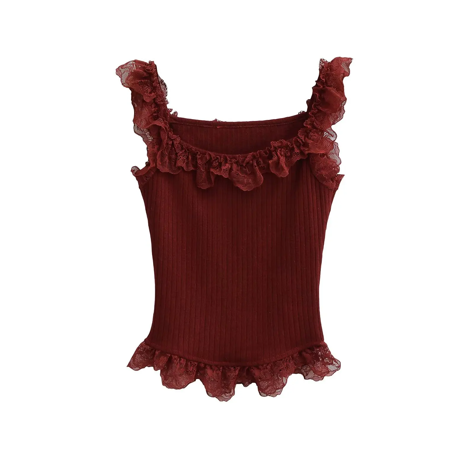 Pure Desire Lace Trim Gebreide Band Vest Vrouwen Sexy Pittig Meisje Innerlijke Slijtage Bovenkleding Faionable Anti Aging Kleine Top