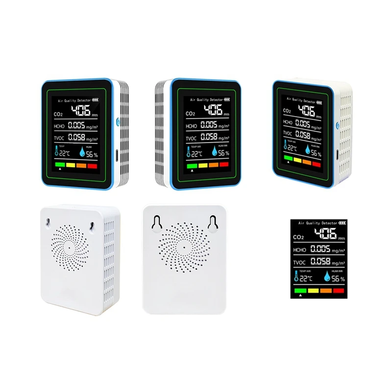 5 In 1 Air Quality Monitor TVOC HCHO Temperature Humidity CO2 Meter, USB Rechargeable CO2 Detector