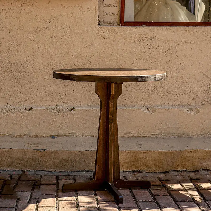 Retro solid wood square table round table folding back chair living room balcony small apartment household dining 6