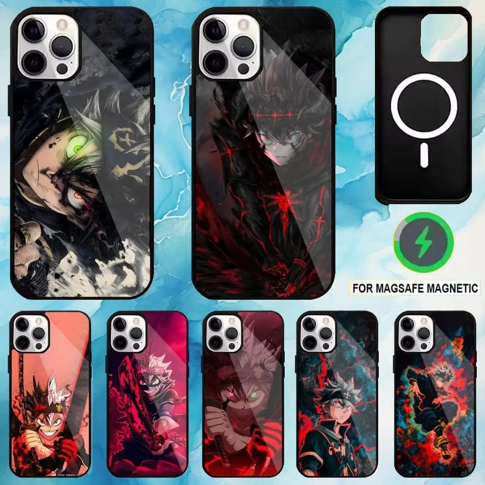 

B-Black A-Asta Clover Phone Case For iPhone17,16,15,14,13,12,11 Plus,Pro Max Magnetic Magsafe Wireless Charging