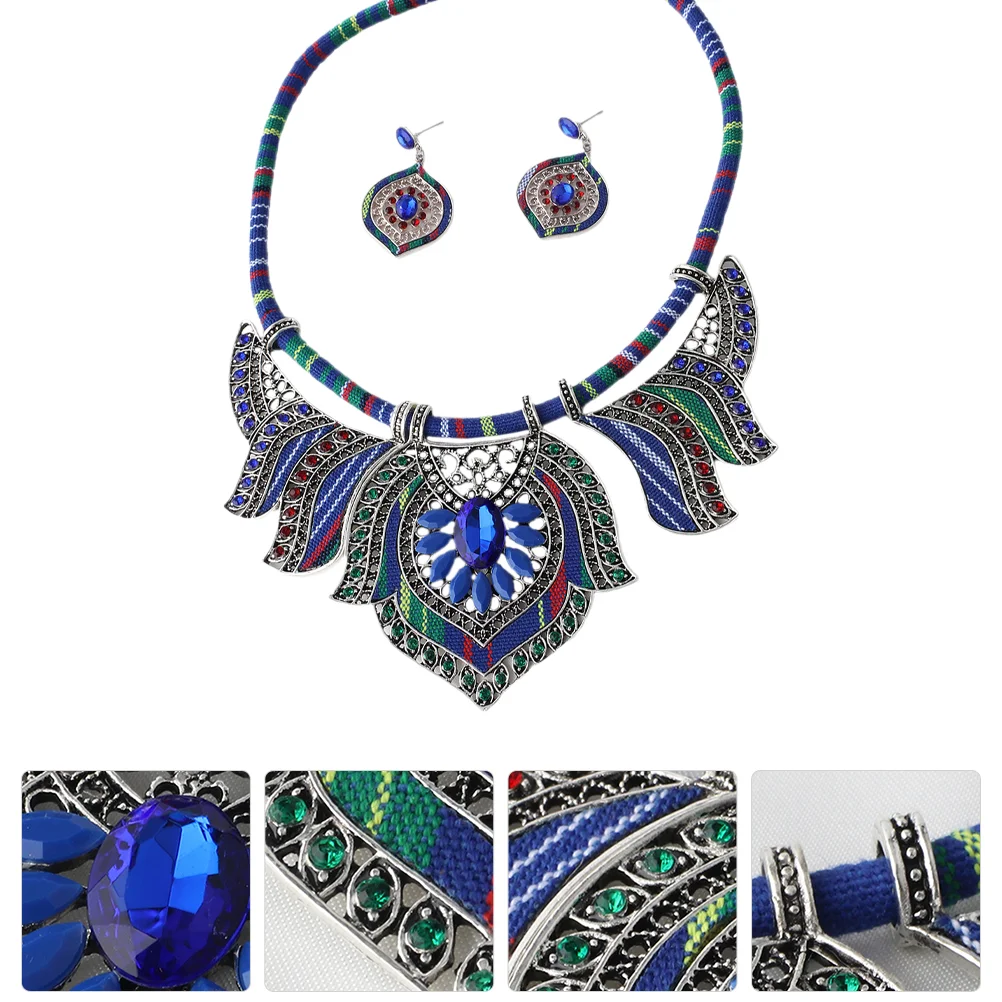 

Boho Ethnic Necklace and Earrings Set Costume Jewelry for Women Chunky Statement Bohemian Necklaces