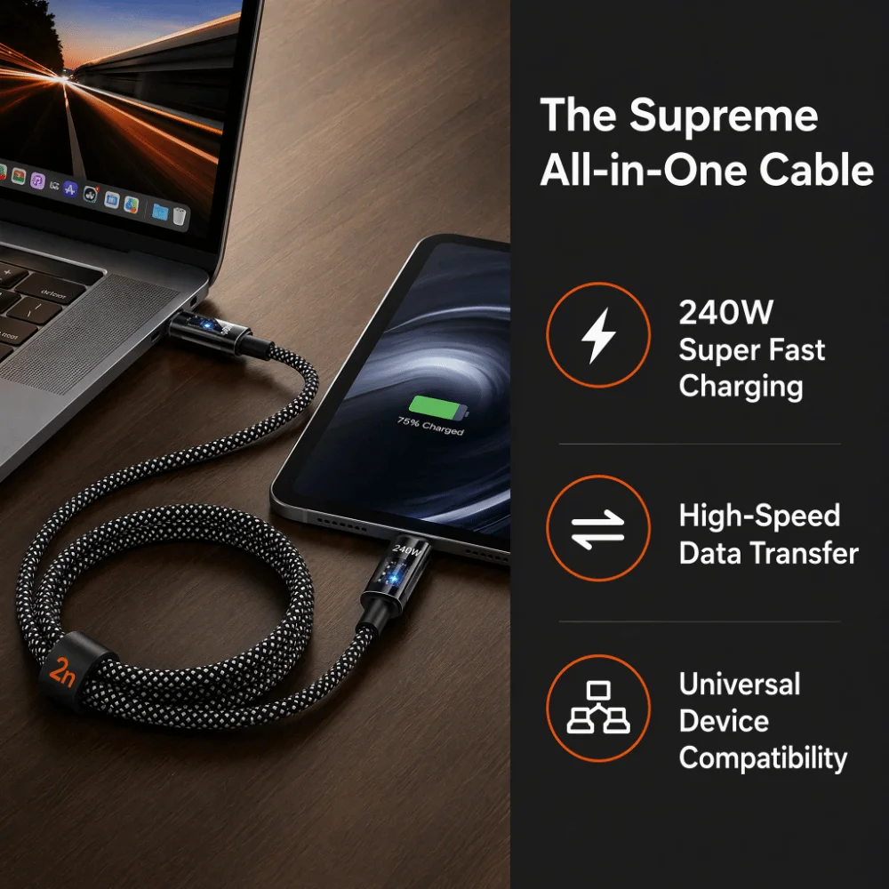 High Quality 240W Super Fast Charging Wire Nylon Braided USB to Type C Cable 1/1.5/2m LED Display Phone Accessories for OPPO