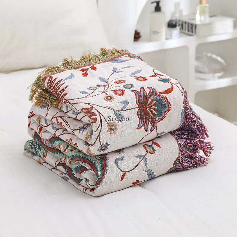 SRETNO Nordic Pure Cotton Sofas Cover Throw Blankets Double Sided Bed Bedspread Summer Thin Quilt Room Decoration Towel Blankets