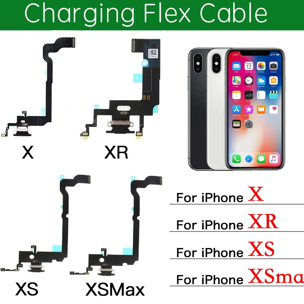 

USB Charging Port Flex Cable For iPhone X XR XS Max Charger Dock Connector Mic Repair Replacement Parts
