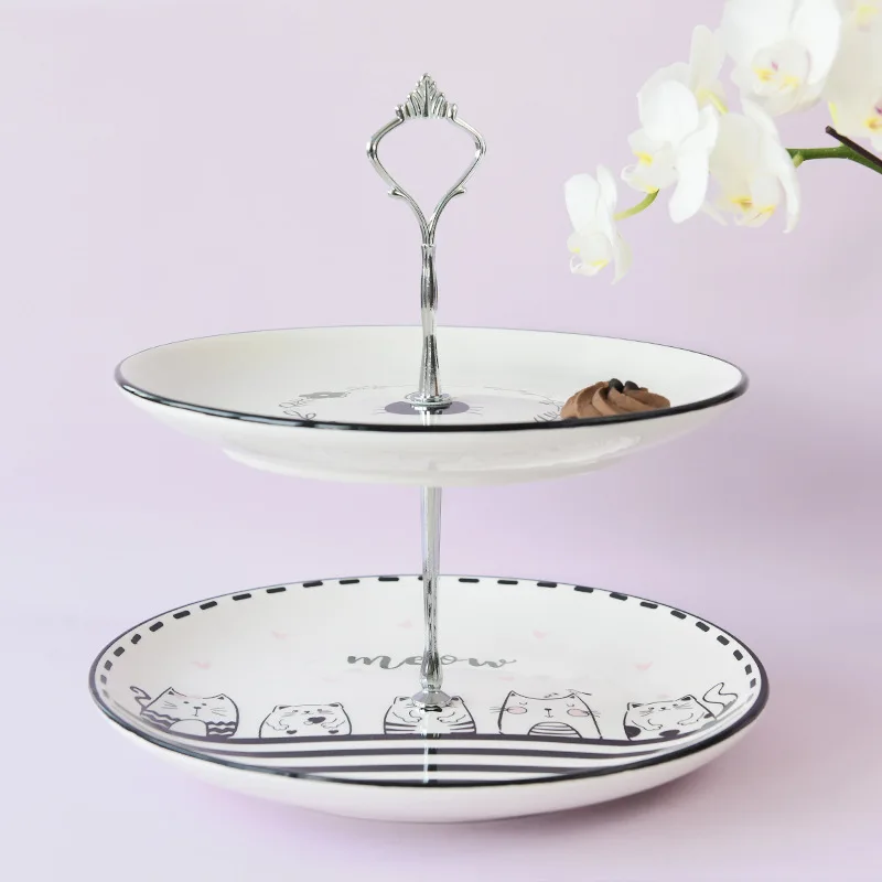 Fruit Plate double Layer Home Living Room Stainless steel Snack Dish Creative Dried Fruit Basket Candy Dish Cake Stand Salad Bow