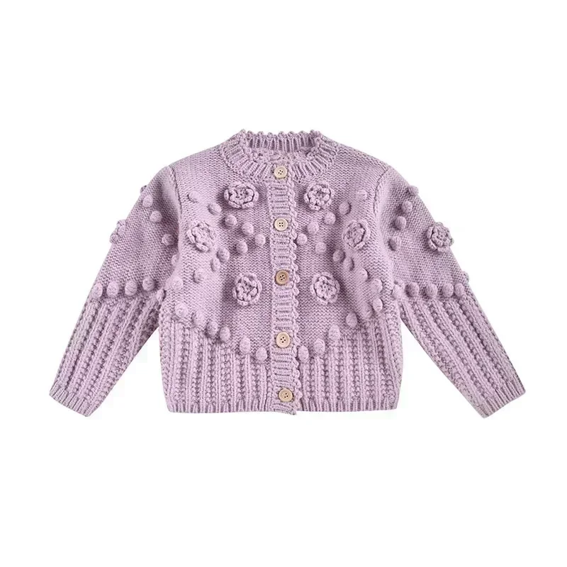 In Stock! Kids Sweater 2024 Autumn/Winter New LM Girls\' Flower Embroidered Sweater Long Sleeve Cardigan Sweater Embroidered Pant