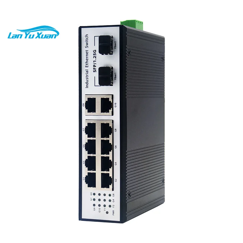 Industrial SFP to RJ45 Ethernet Media Converter 10/100/1000Mbps 10 Network Port 2 SFP Slot Din-rail Optical Fiber Transceiver