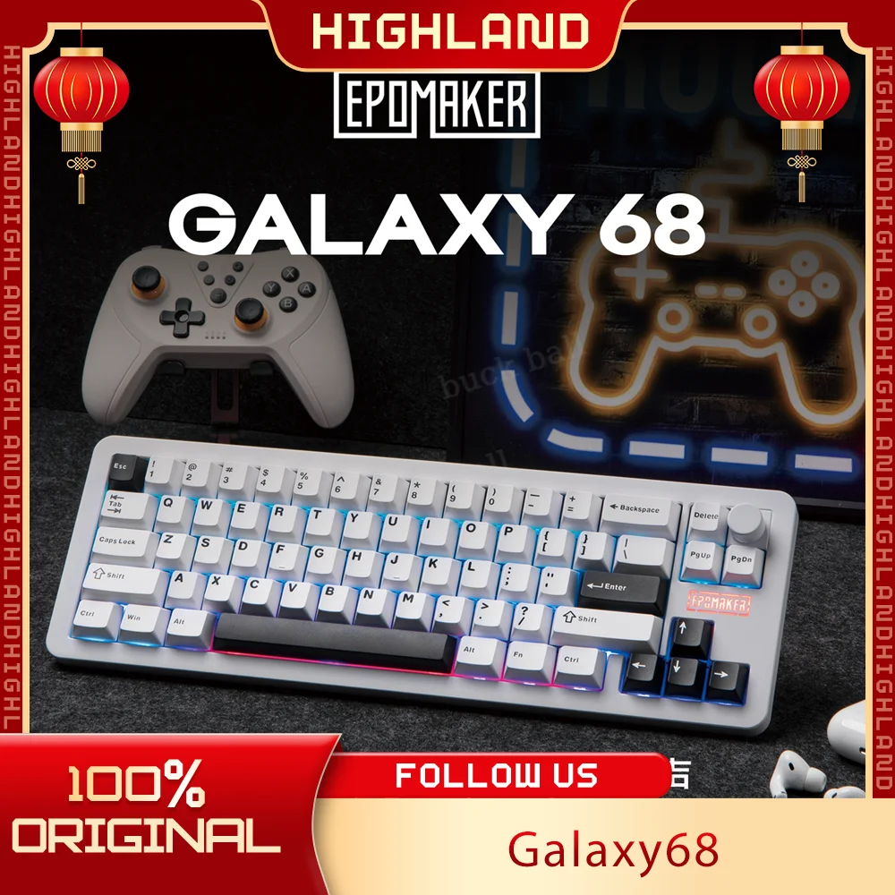 

EPOMAKER Galaxy68 Беспроводная механическая клавиатура с ручкой, 3 режима, прокладка из алюминиевого сплава с возможностью горячей замены, низкий уровень шума, игровая клавиатура на заказ