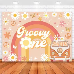 Groovy One Happy Birthday Backdrop Boho Rainbow Bus 1st Birthday Party Photography Background for Newborn