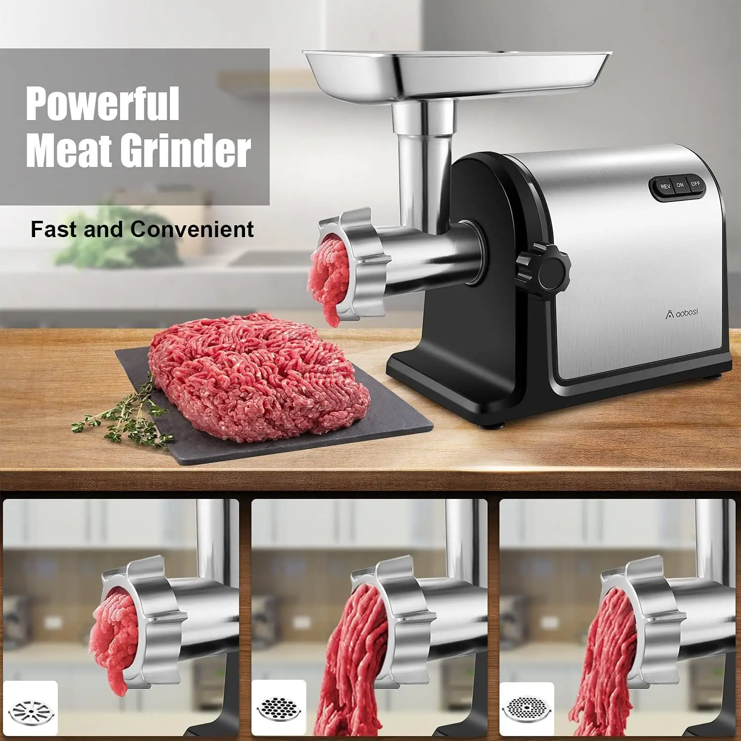 Grinder [3000W] Heavy Duty Stainless Steel Meat Mincer with 3 Grinding Plates, 3 Sausage Stuffer Tubes & Kubbe Attachments,Easy