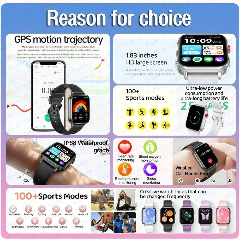 2027 New Global Version Watch Women 1.83 inch HD Full Touch Screen Sports Fitness Tracker Bluetooth Call Smartwatch