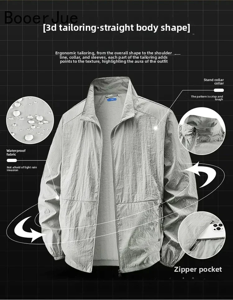 Herren UPF 50+ Sonnenschutzjacke - Leichte Windjacke mit Stehkragen, Atmungsaktiv & Packbar für Wandern, Laufen und Reisen – Detail 5