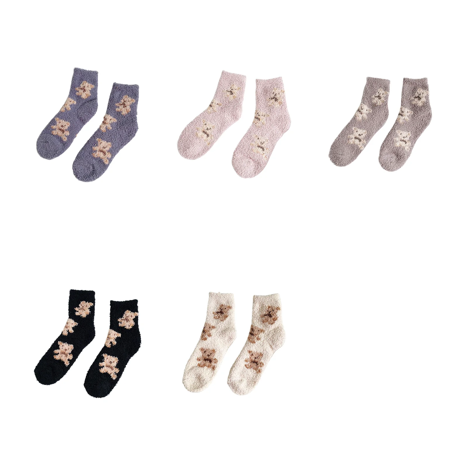 

Women Coral Velvet Winter Fuzzy Slipper Socks Cute Bear Animal Sleep Foot Warmer