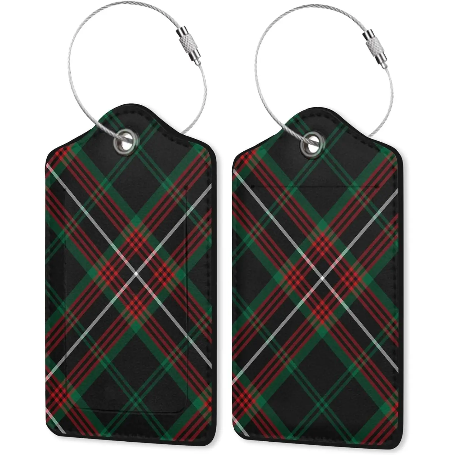 

2 Pack Suitcase Dark Green Red Plaid Black Green Red Plaid Luggage Tag Unique Travel Tags with Privacy Cover ID Label Stainless