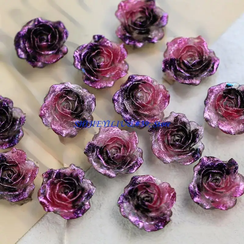 

E21F 10 Pieces Glittering Resin Floral Handmade Components for Jewelry Designs