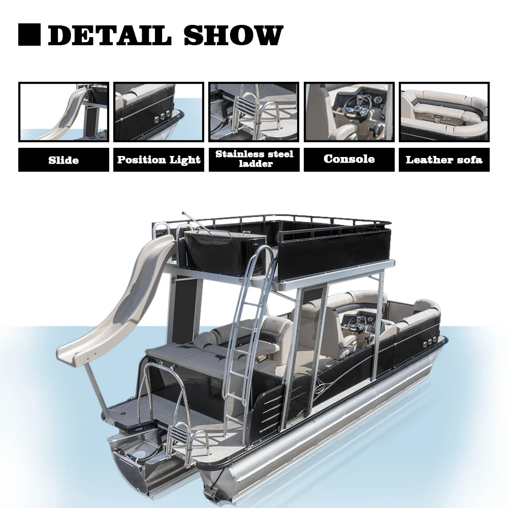 FL Customized Wholesale 2026 Aluminum Luxury Fishing Jet Catamaran Sport Style Pontoon Boat With Slide for Outdoor Floating Use
