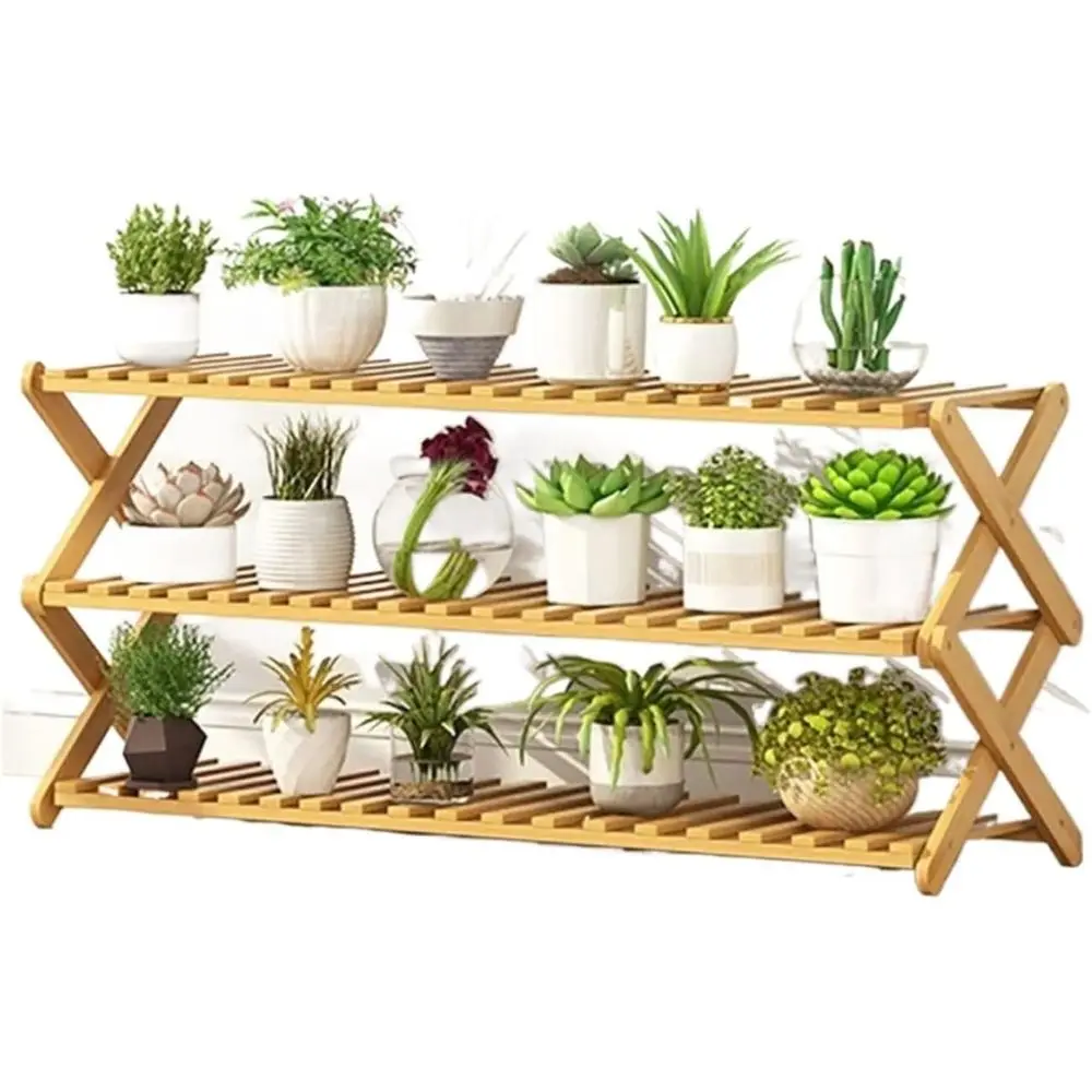 

Indoor Bamboo Wood Plant Stand with Multi-tiered Shelving for Home and Patio Garden Use
