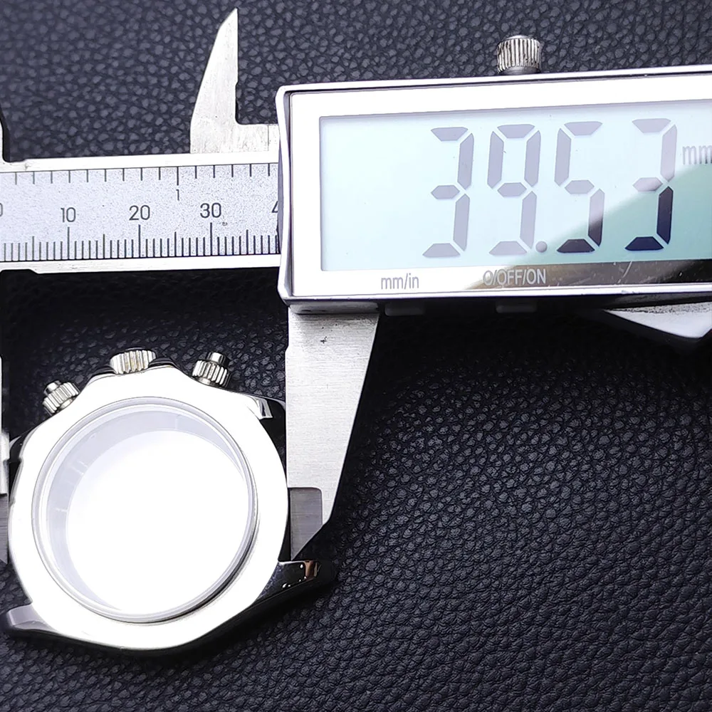 39.3mm VK63 Silvery/Gold Men's Watches Steel Case FIT VK63 Movement Case Watch Accessories Watch Parts Fits 20mm Strap Watch Box
