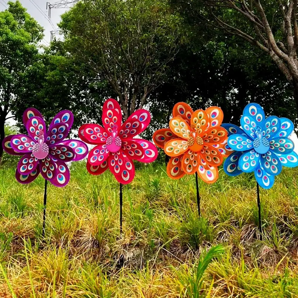 Wielostylowy Pawie Brokatowy Wiatraczek 36/38cm Kolorowy Tradycyjny Obrotowy Wiatrak Dwuwarstwowy Dekoracja Piknikowa Zabawki