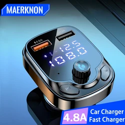 4.8A Bluetooth Car Charger Dual USB Ports Fast Charging Mobile Phone Power Adapter in Car For iPhone Samsung Xiaomi Huawei QC3.0