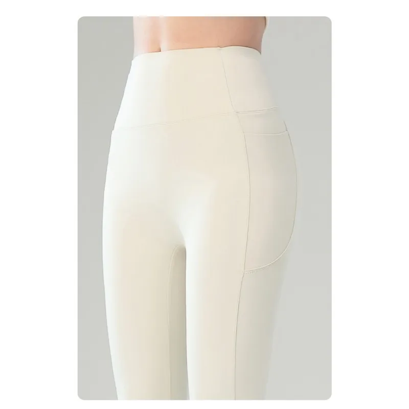 เลกกิ้งผู้หญิงสีพื้นทรงเข้ารูปเอวสูงผ้ากำมะหยี่แฟชั่นสำหรับฤดูใบไม้ร่วงและฤดูหนาว เหมาะสำหรับเล่นกีฬาและวิ่ง