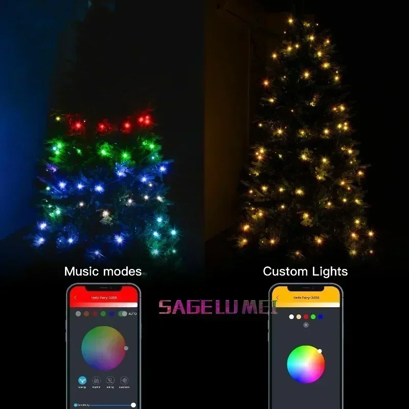 Led quintal beiral luz 10m/100led inteligente bluetooth app remoto sincronização de música 5v usb para ao ar livre diy pátio cerca lâmpada decoração natal