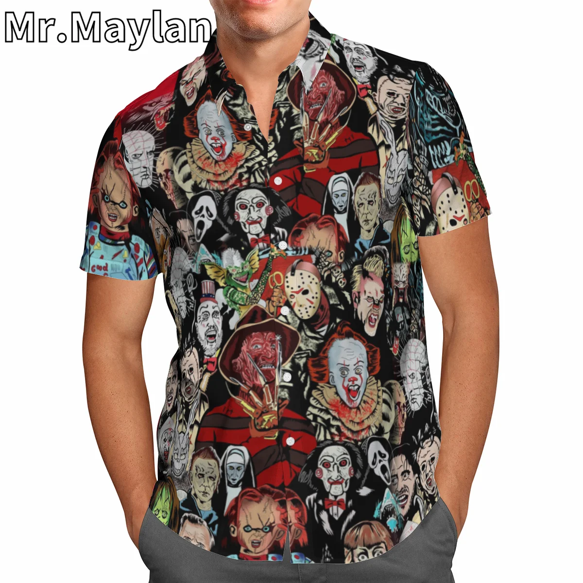 

New Halloween Scary Movie 3D Horror Shirt Hawaii Shirt Men Summer Short Sleeve Shirts 2023 Oversized 5XL shirt Chemise Homme-077