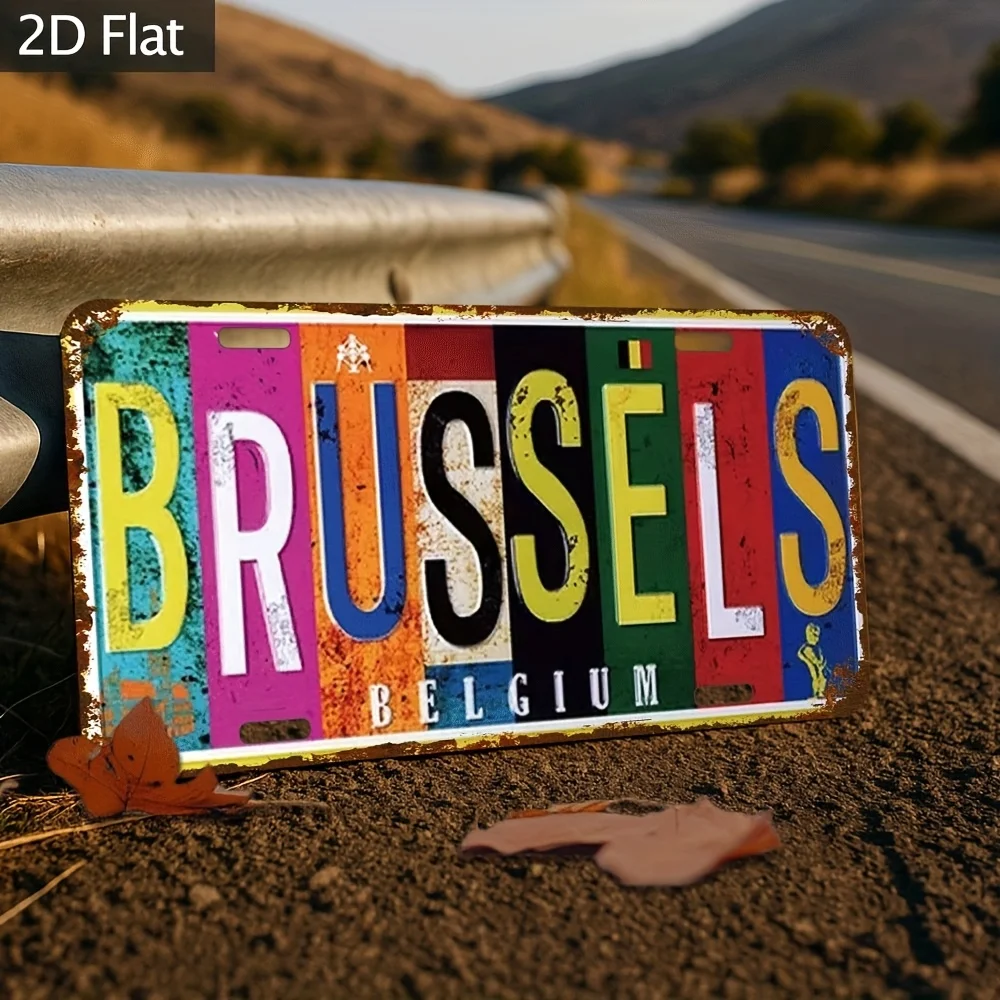 2D Flat - [Enable ] 2D Flat 2D Retro Wall Decoration Sign 1pc 12X6 Inches (30X15 Cm) - Brussels Belgium Plaque Design, Multifunc